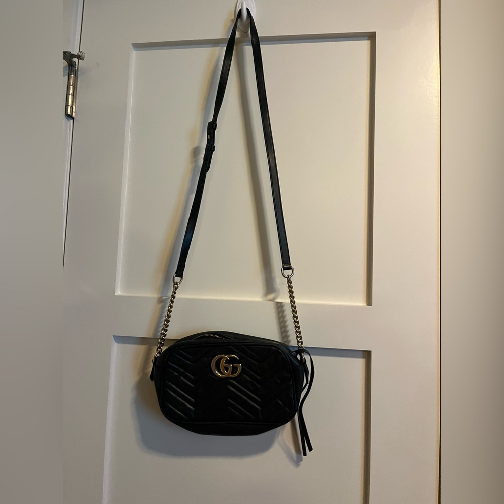 Gucci Black Quilted Velvet Small Crossbody with Gold GG